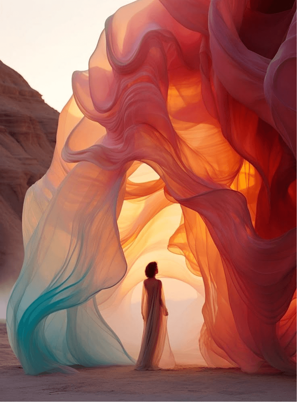 Person in motion with warm lighting